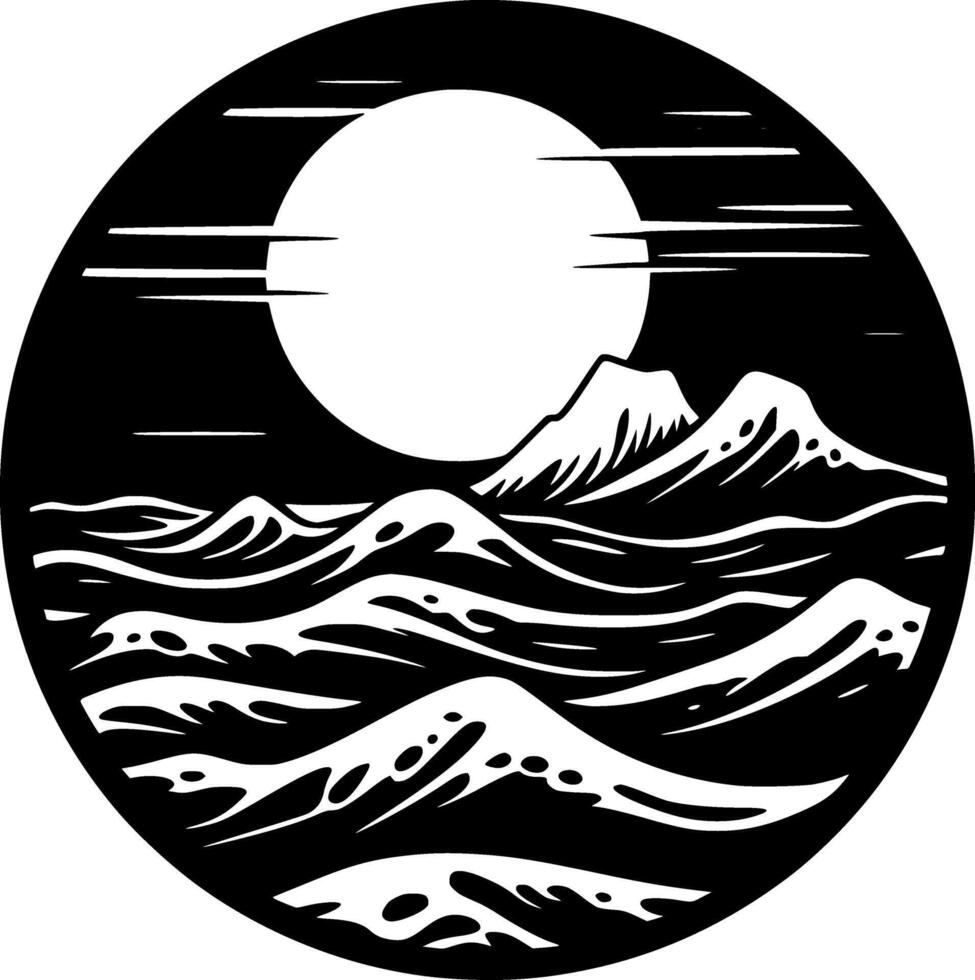 Sea, Black and White illustration vector