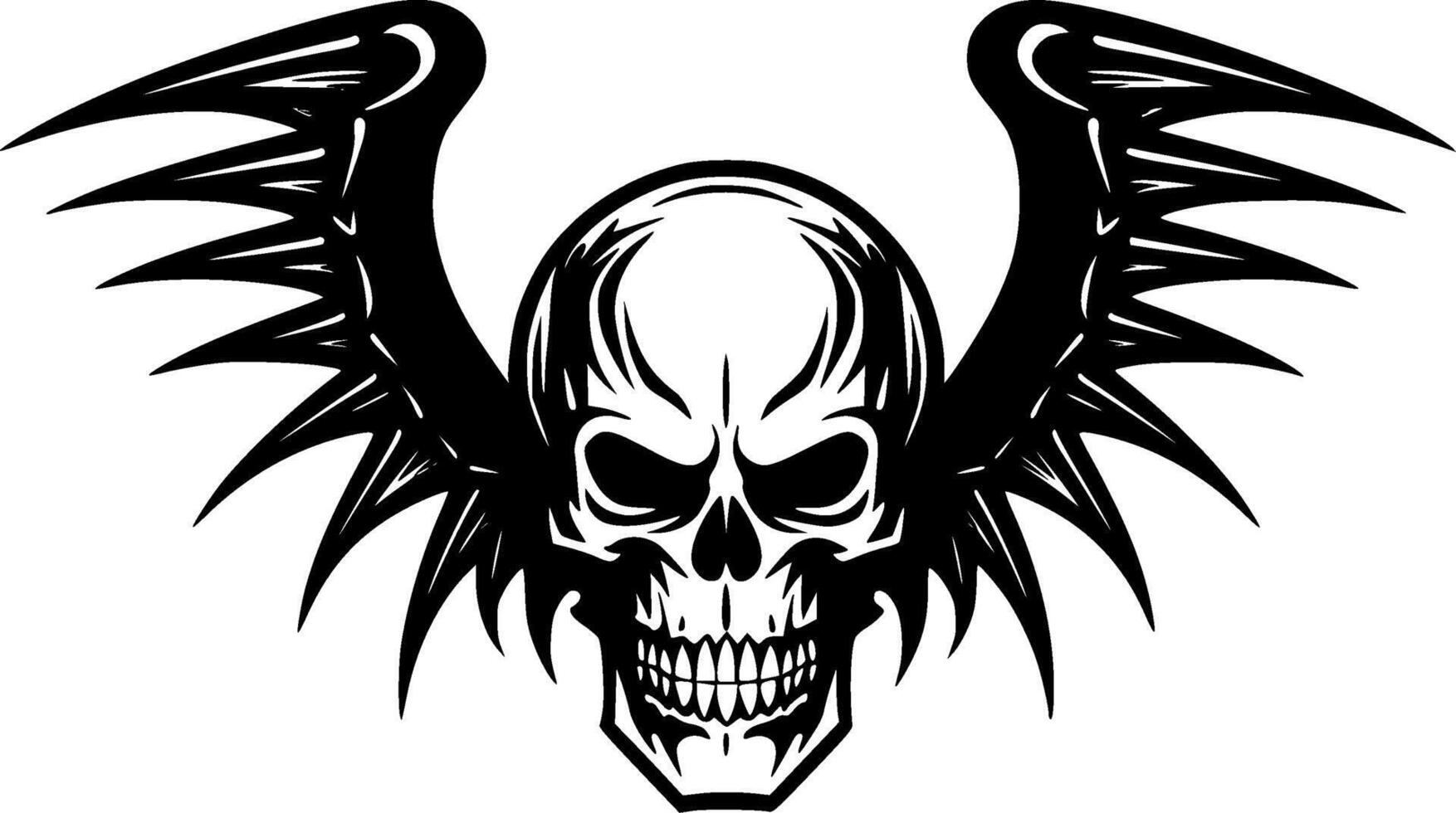Skull With Wings, Black and White illustration vector