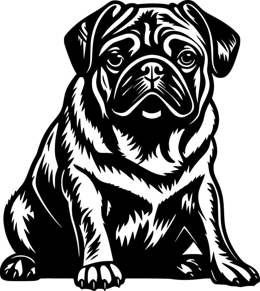 Pug - Black and White Isolated Icon - illustration vector