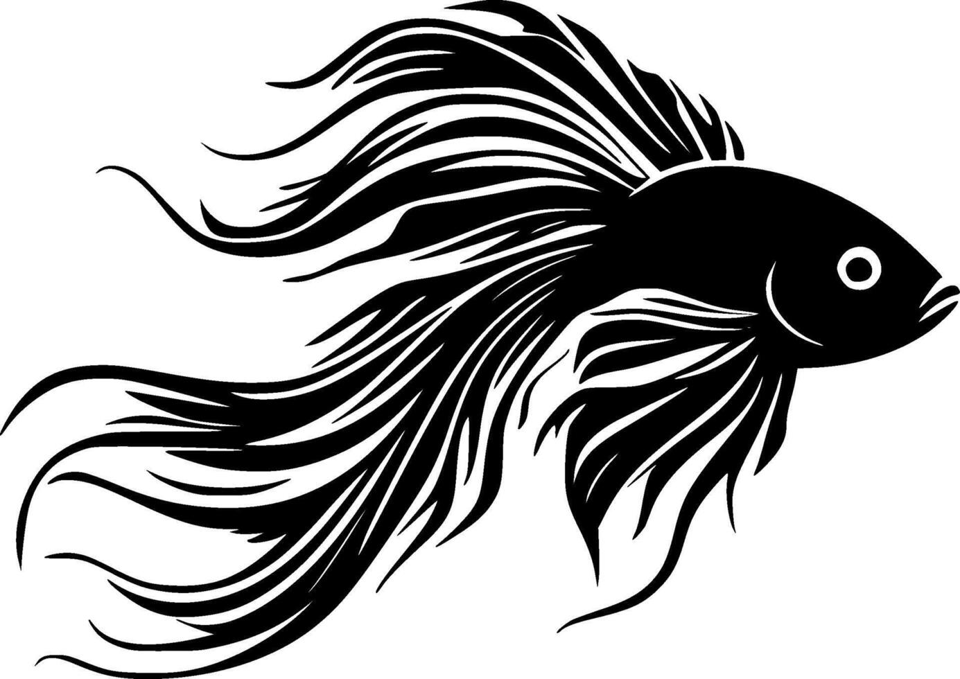 Betta Fish - Black and White Isolated Icon - illustration vector