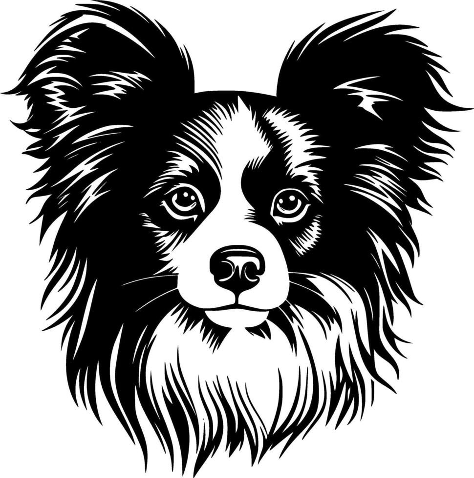 Papillon Dog - Black and White Isolated Icon - illustration vector