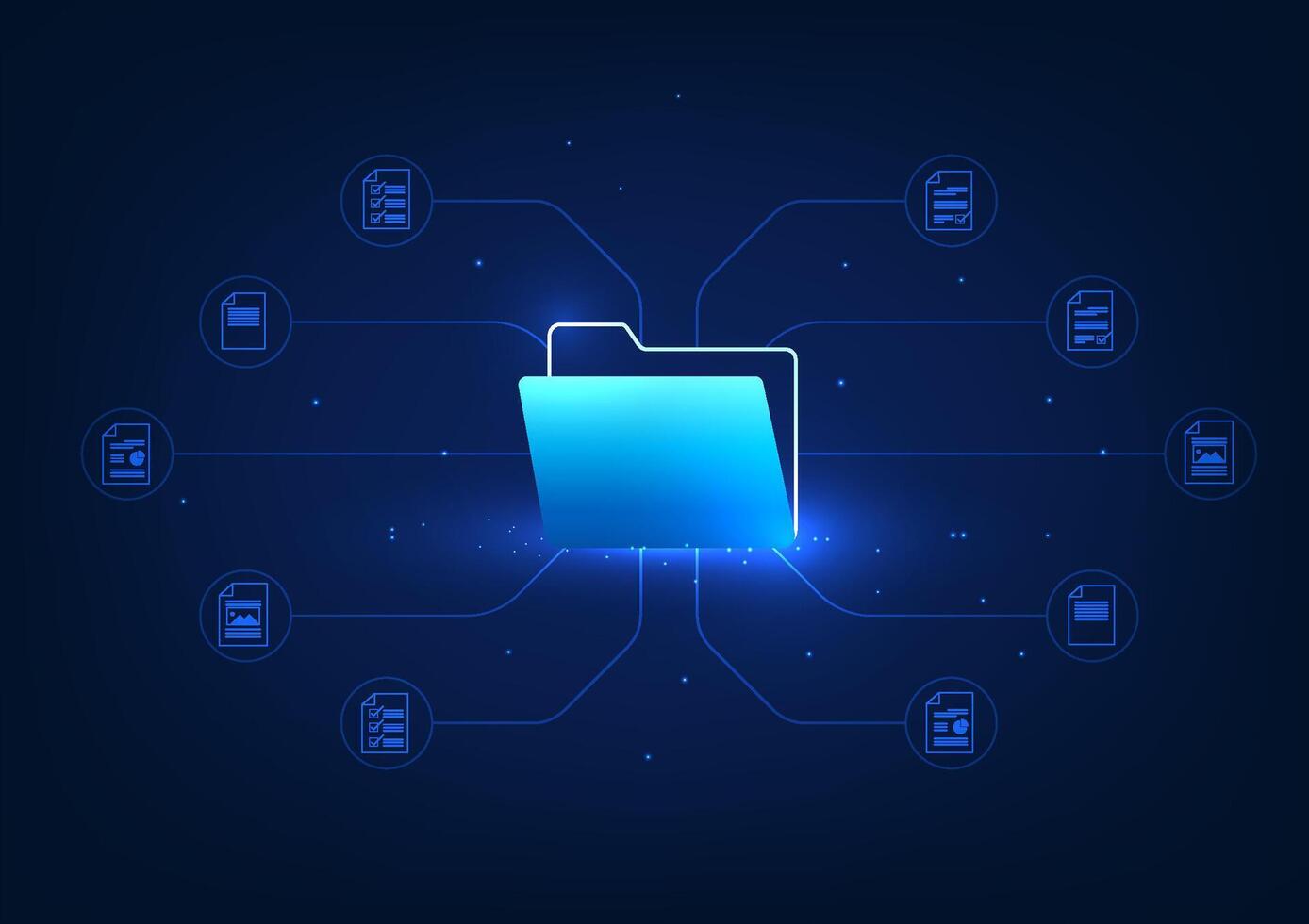 Digital data storage technology Document file icon linked to document sheet It represents digital document files stored on servers using high-speed internet that are secure and always available. vector