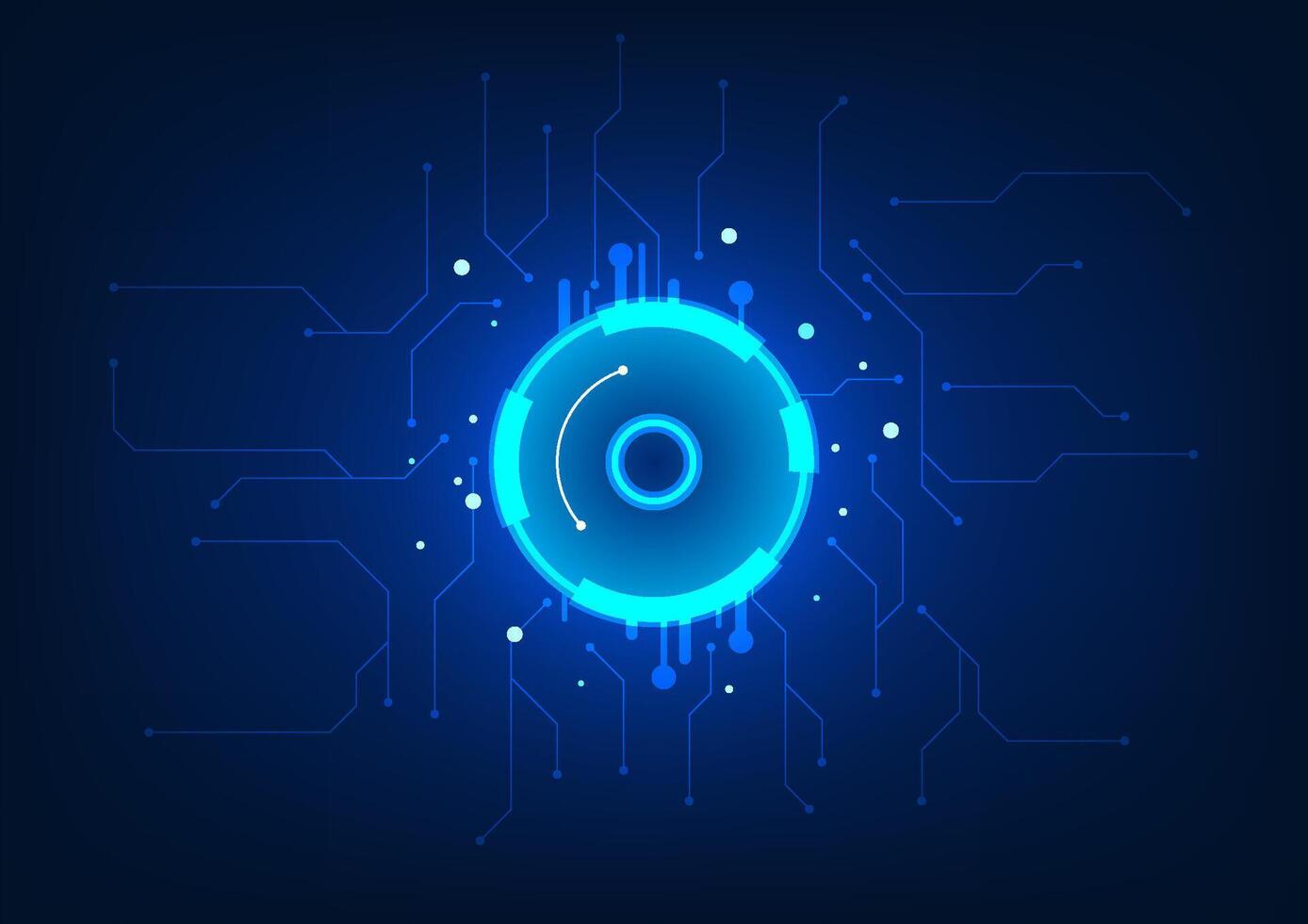 Technology abstract background. Hi-tech circles connected with technology circuits. It represents the technology of sending data to the system for processing according to commands. illustration vector