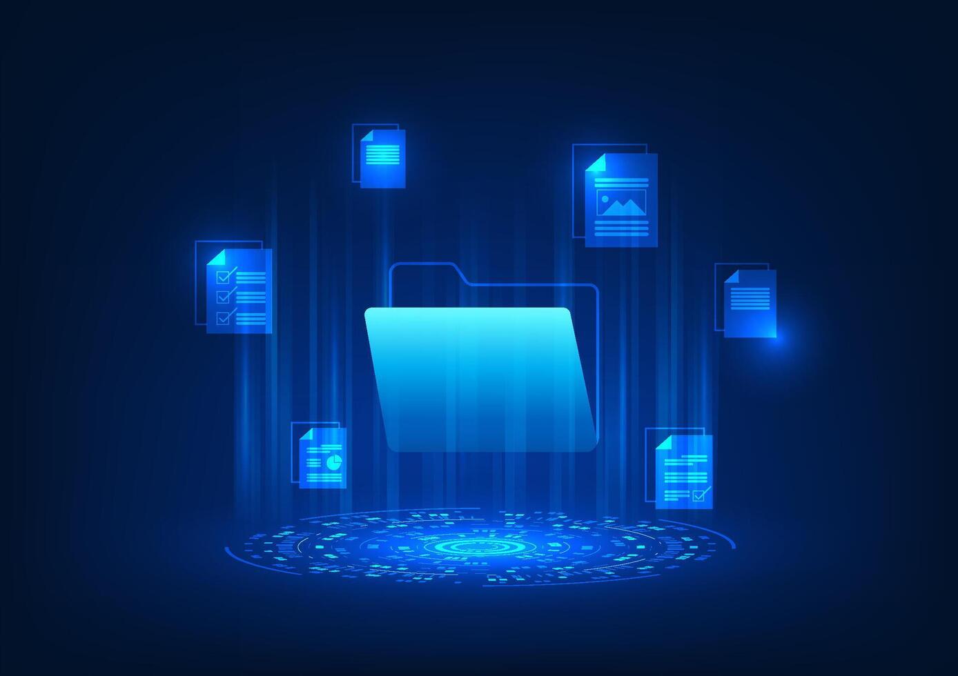 Digital data storage technology document file icon by technology circle It represents digital document files stored on servers using high-speed internet that are secure and always available. vector