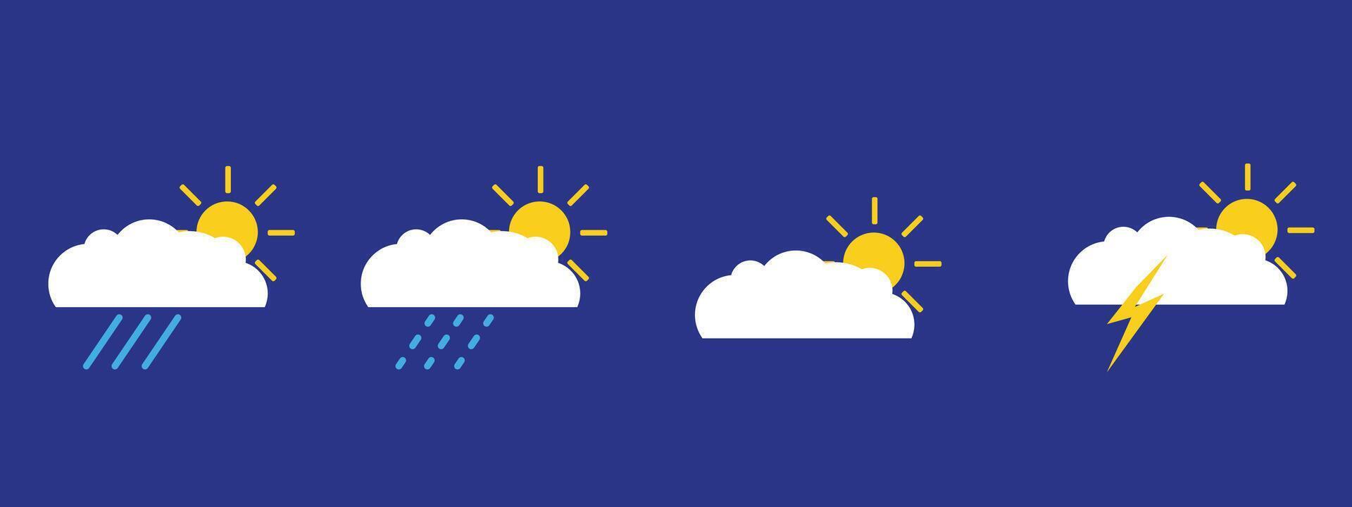 illustration of cloud and weather icons ranging from rain, storm, lightning and heat. vector
