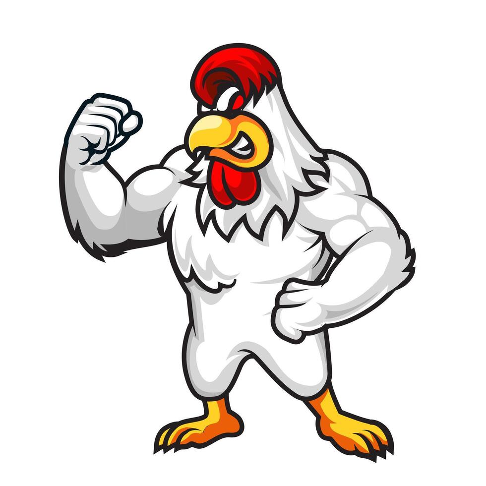 Rooster Muscle Arm Fighting Sports Mascot Logo Character Design vector