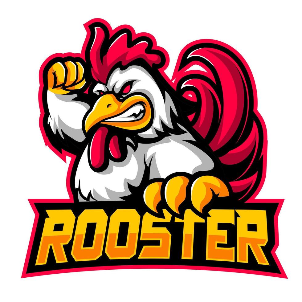 Rooster angry esport mascot logo design vector