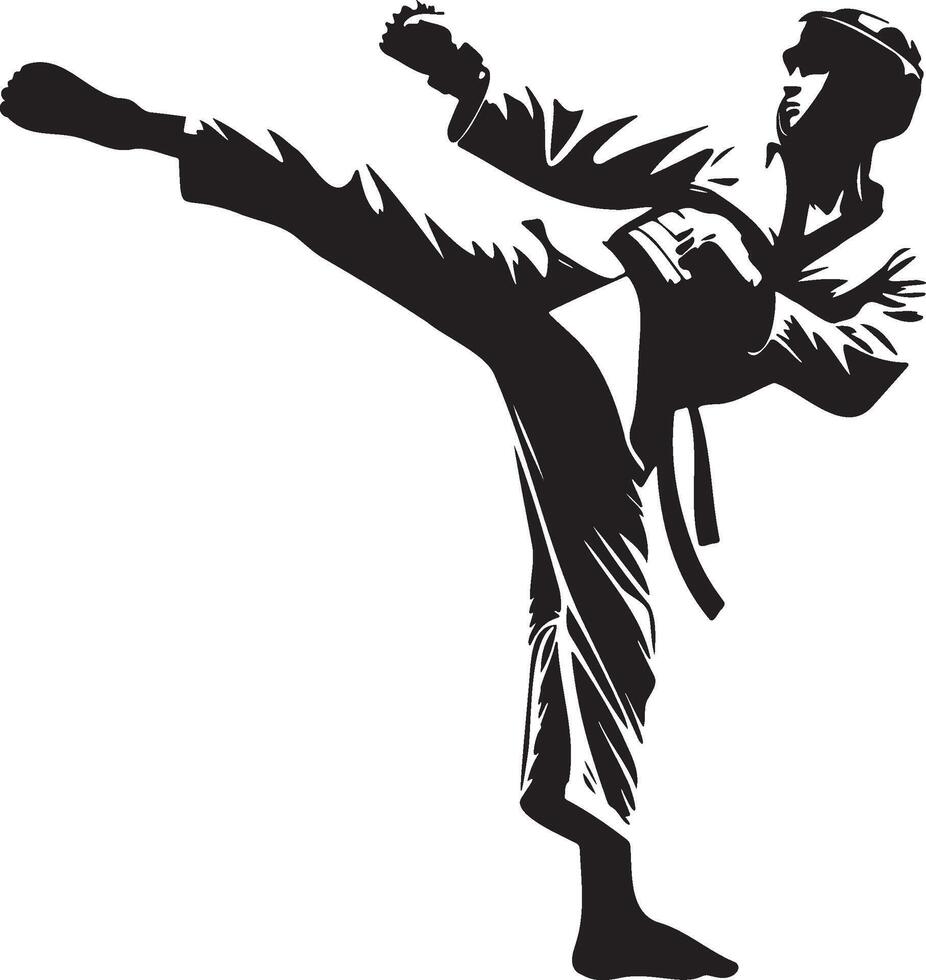 Male Taekwondo Player Kick Silhouette. vector