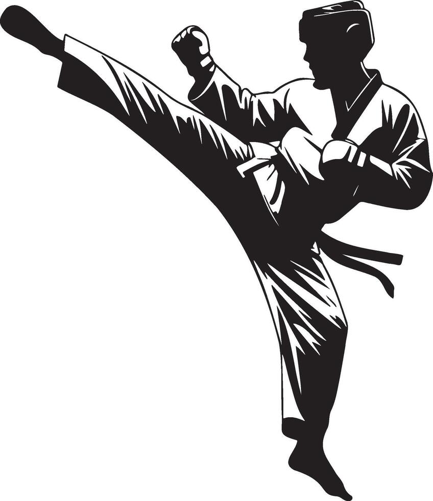 Male Taekwondo Player Kick Silhouette. vector