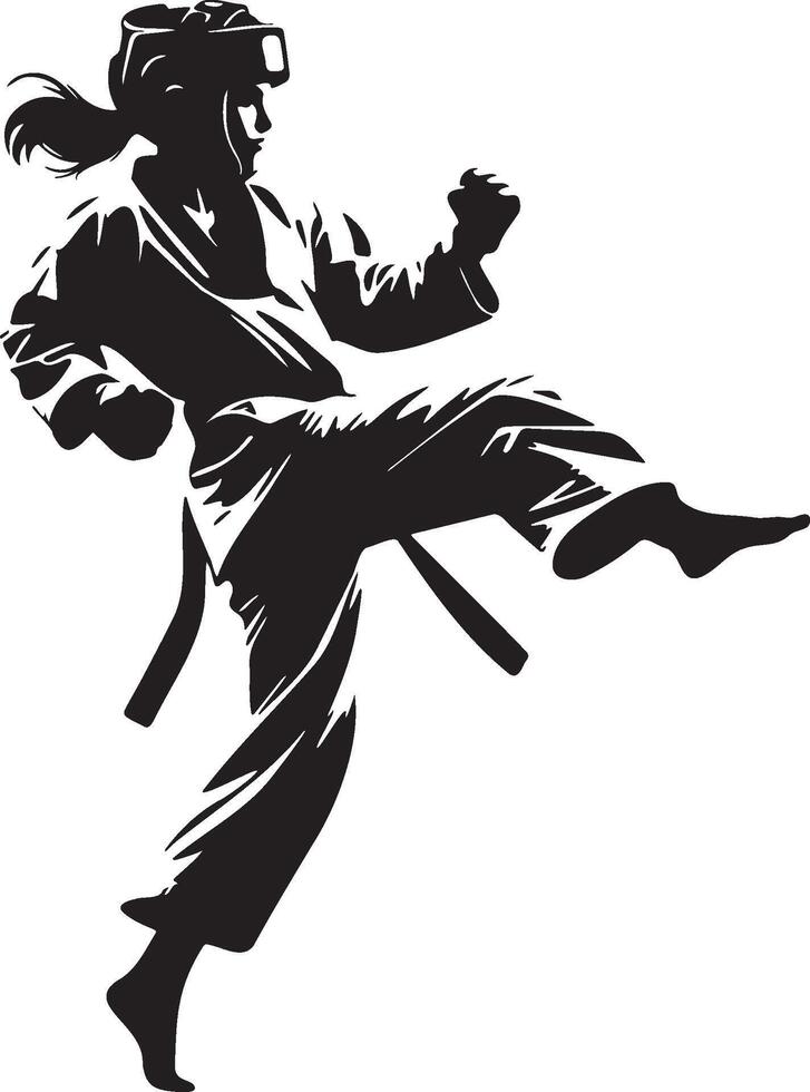 Female Taekwondo Player Kick Silhouette. vector