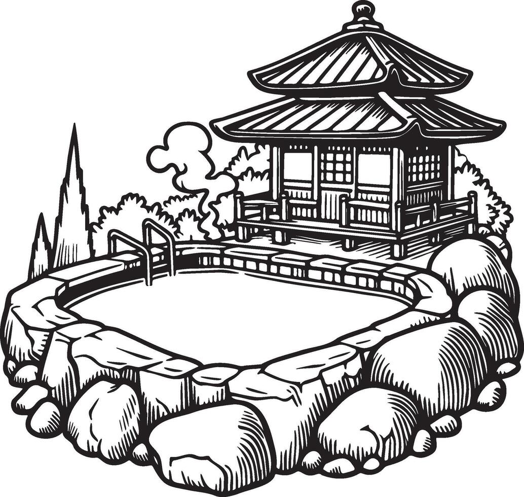 Onsen Pool Illustration. vector