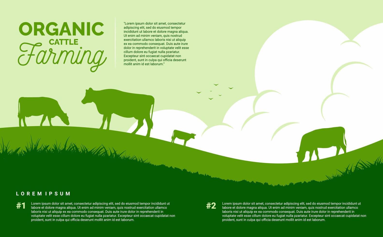 organic cattle farming flat background agriculture landscape. illustration vector