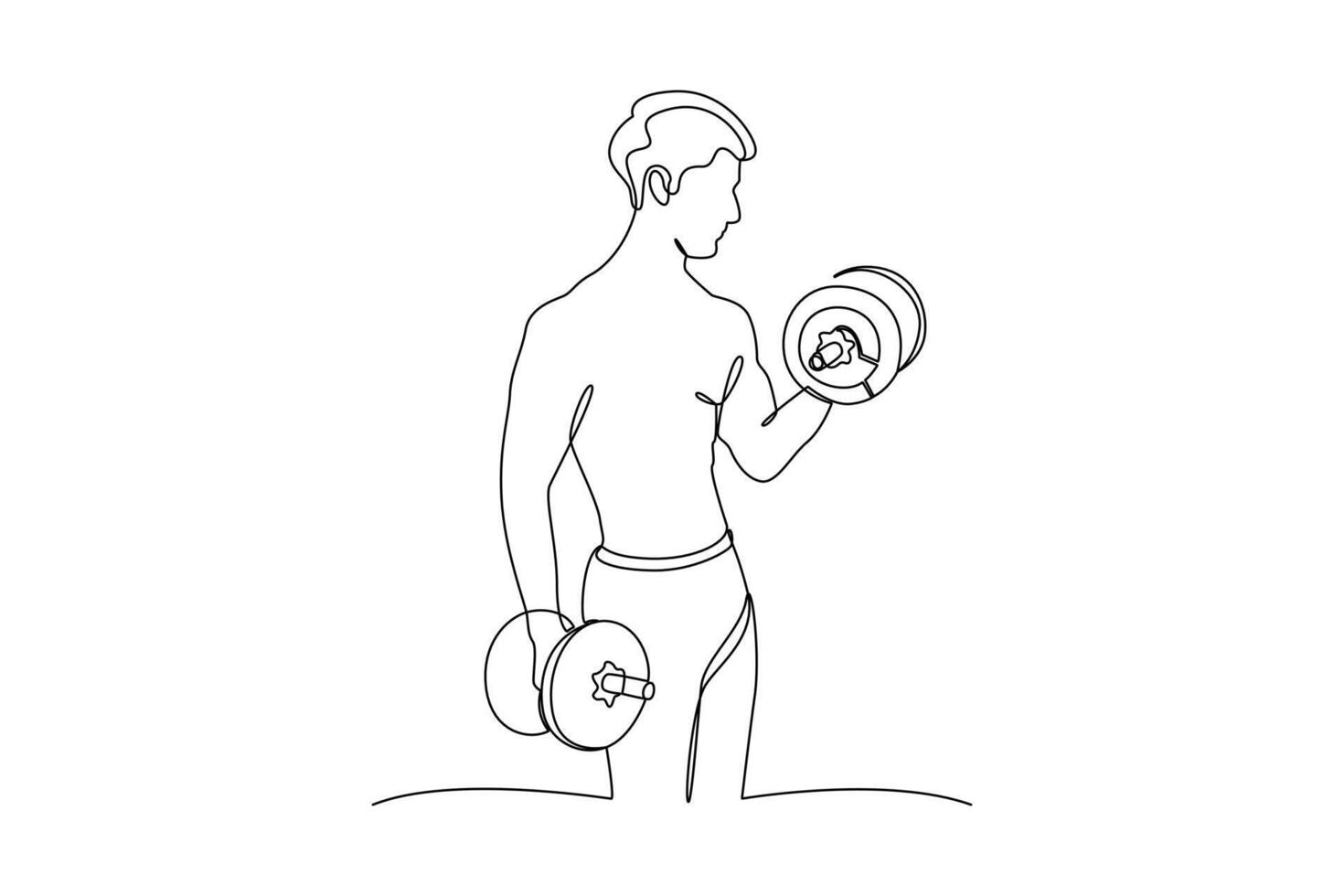 continues line art man lifts heavy barbells at the gym illustrator line art vector