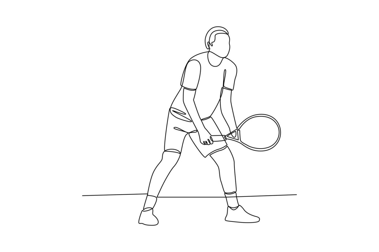 continues line art sports people get into stances waiting for the enemy's ball tennis illustrator li vector