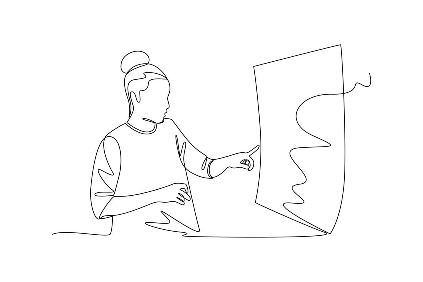 continues line business presentation woman. one line art illustration vector