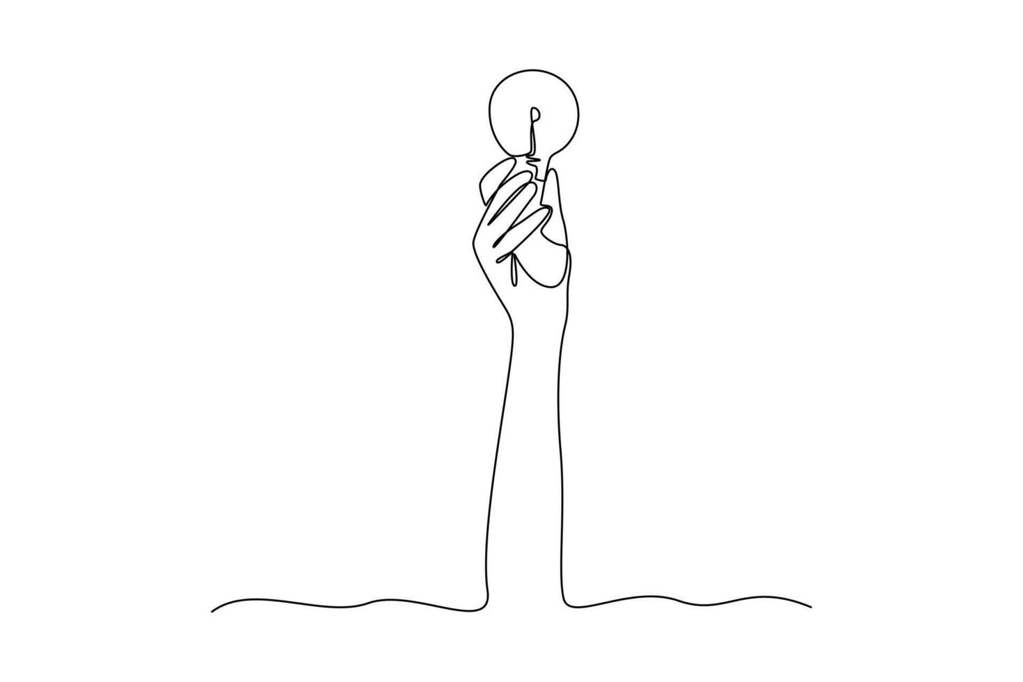 continues line of hand holding light bulb for idea. one line art illustration vector