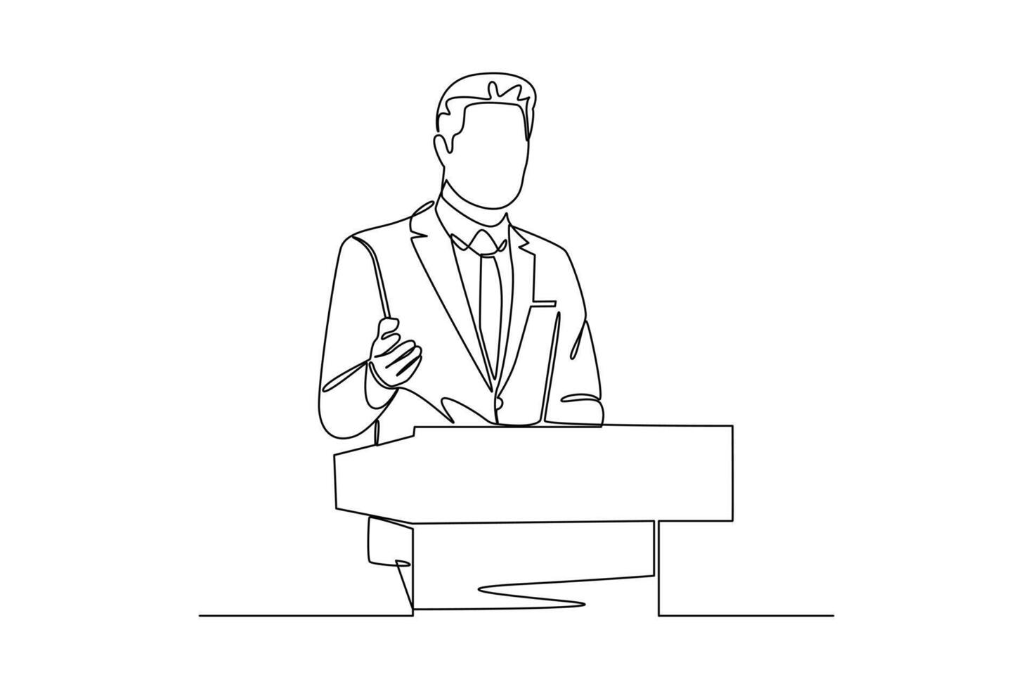 continuous line of business people making a presentation on the podium in front of many people. one line art illustration vector