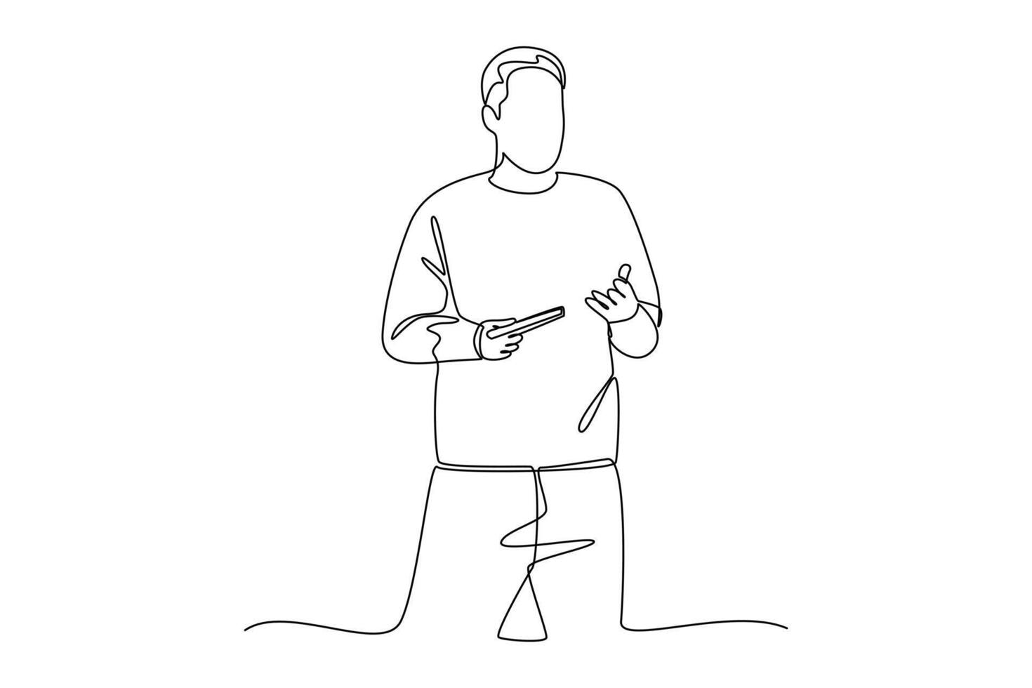continues line of men standing on stage for presentation. one line art illustration vector