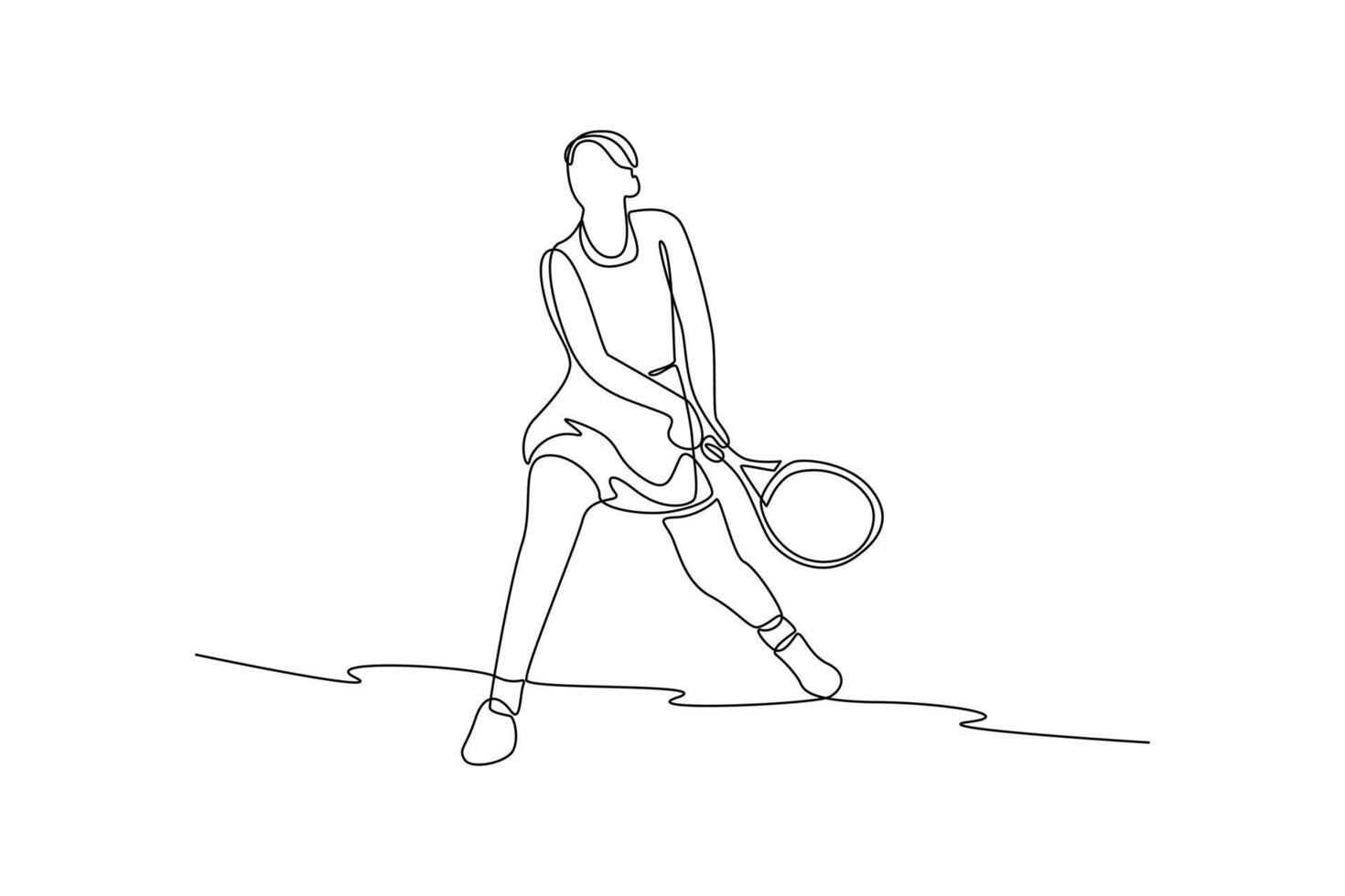 continues line art woman getting into a stance playing tennis illustrator line art vector