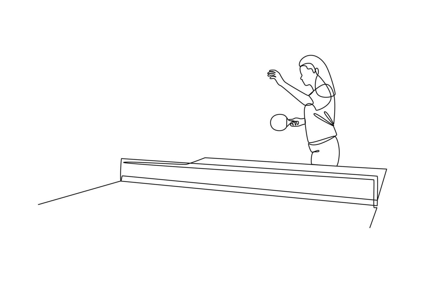 continues line art sport woman playing ping pong ball illustrator line art vector