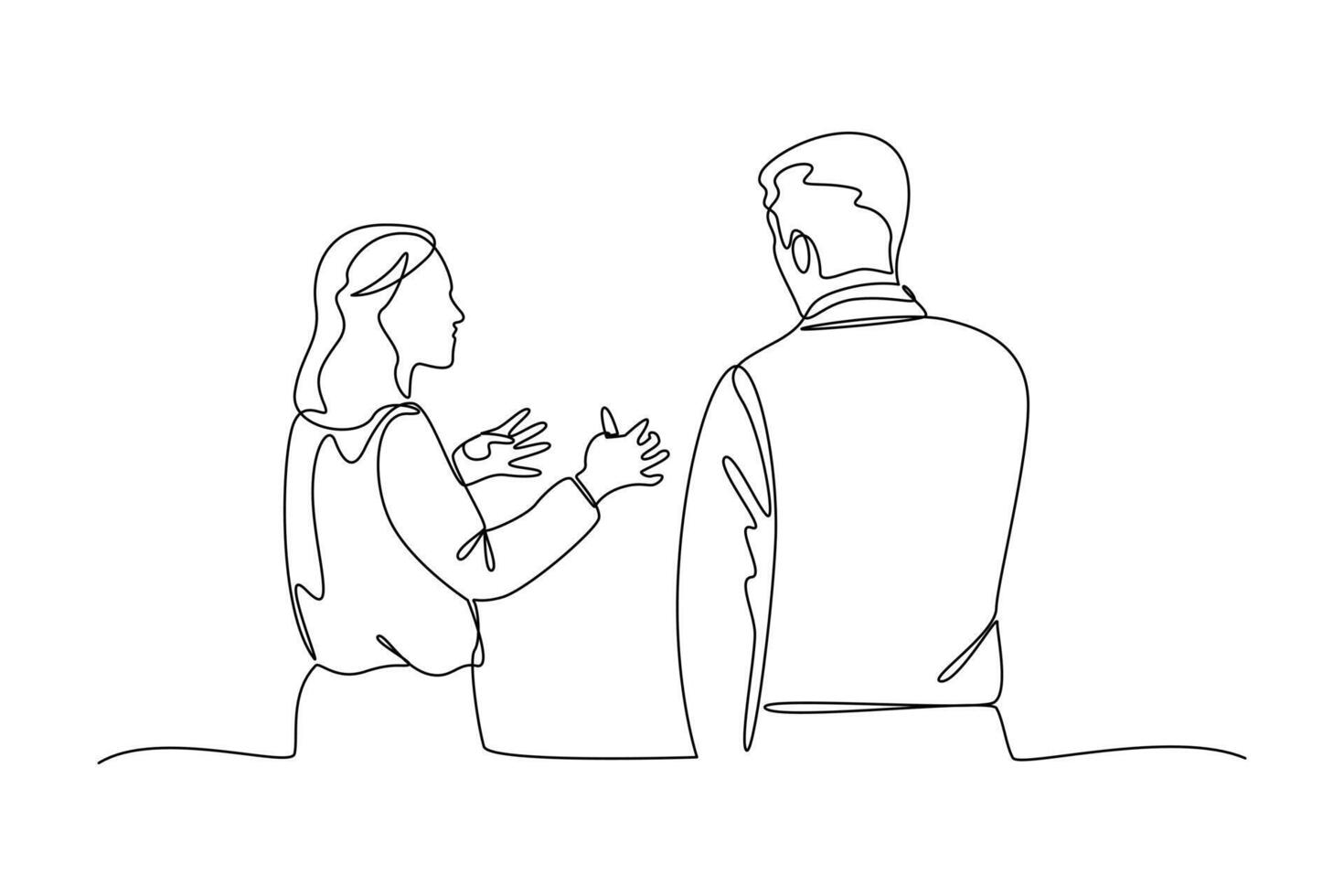 continues line presentation with male and female business boss. one line art illustration vector
