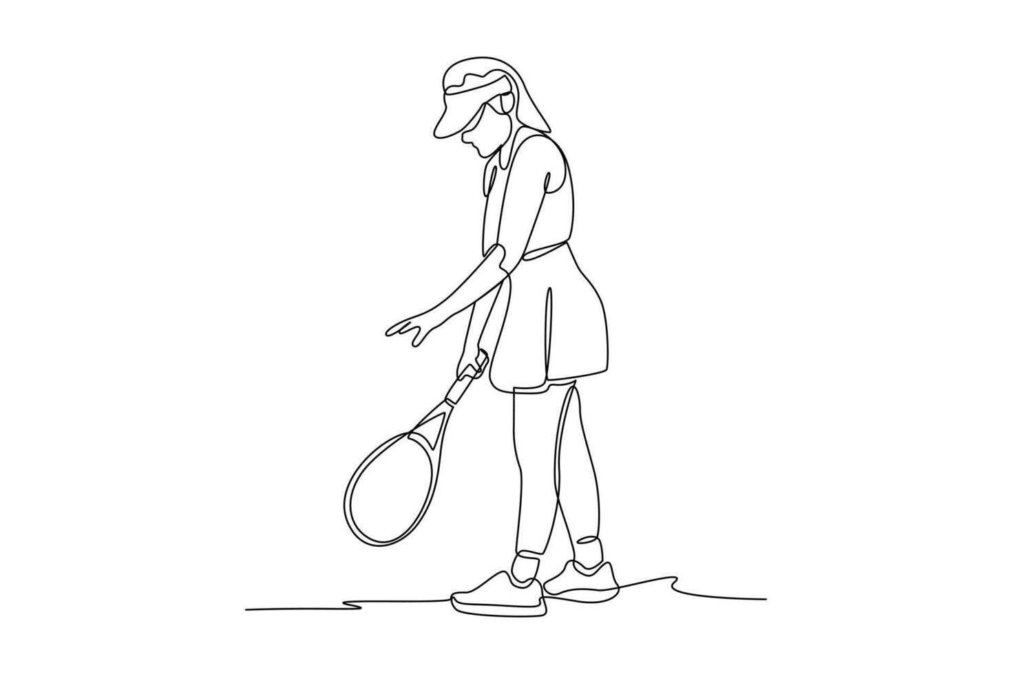 continues line art beautiful woman playing tennis illustrator art line vector