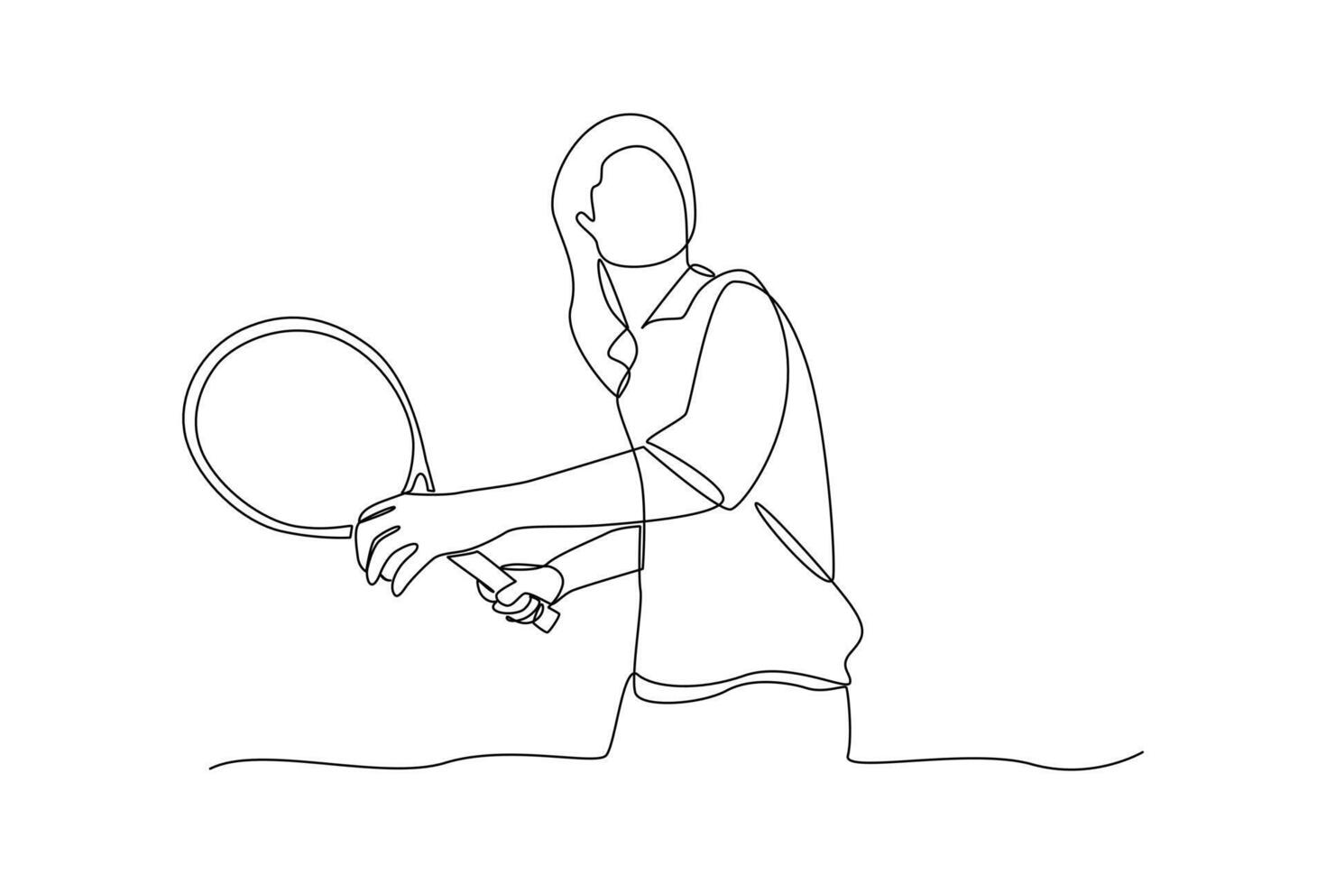 continues line art woman preparing to take a tennis shot illustrator line art vector