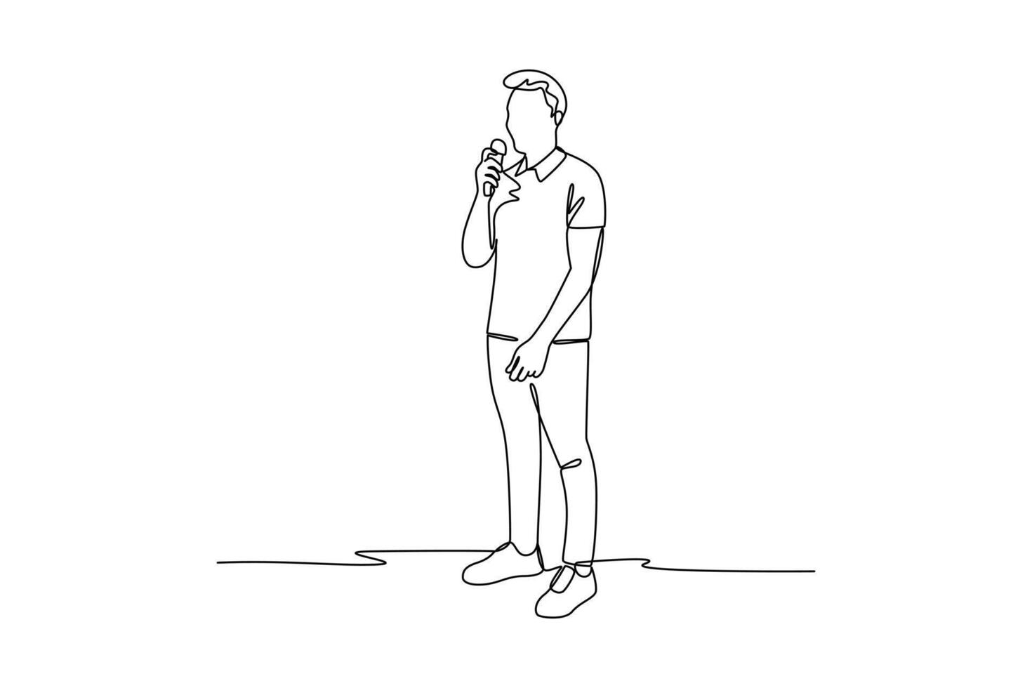 continues line man talking with microphone doing presentation. one line art illustration vector