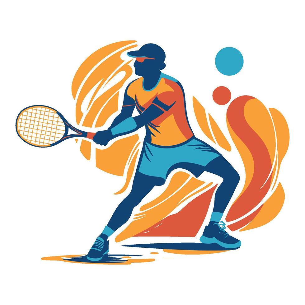 Illustration of a silhouette of a Tennis Player posing vector