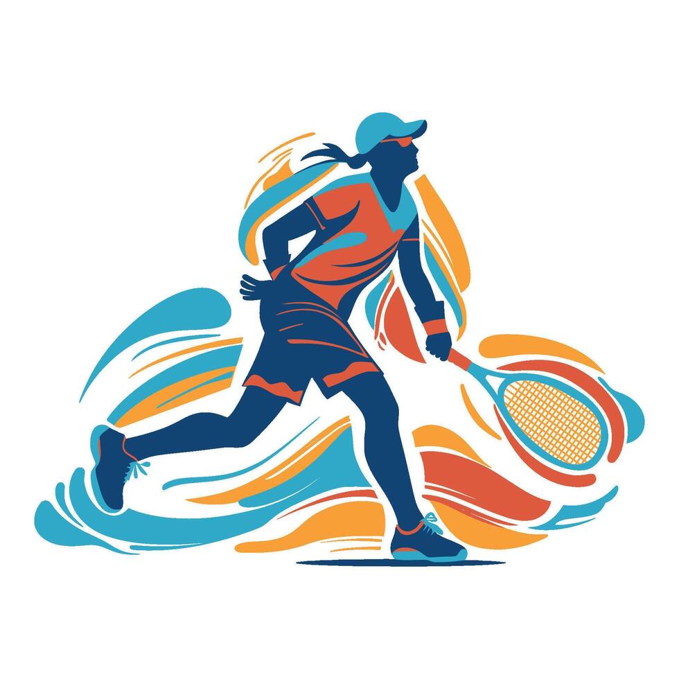 Illustration of a silhouette of a Tennis Player posing vector