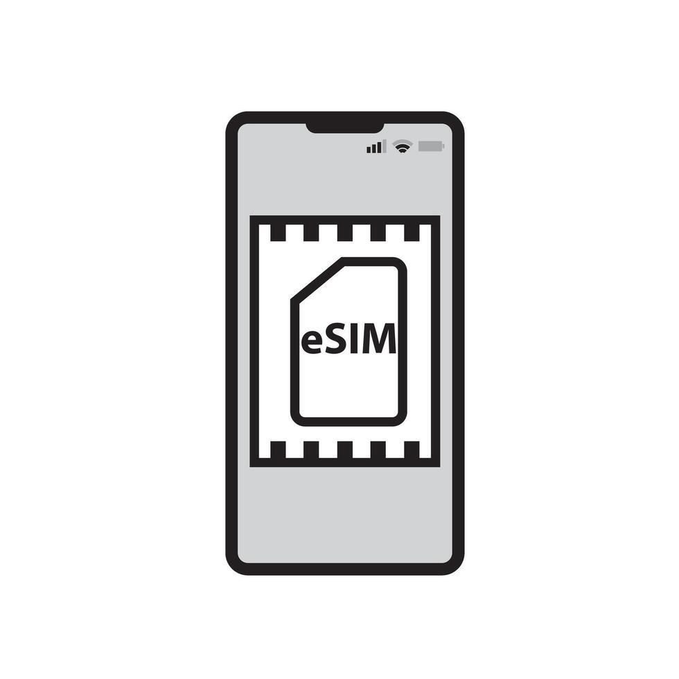 illustration concept of eSIM technology. Built-in SIM electronic telephone SIM card. vector