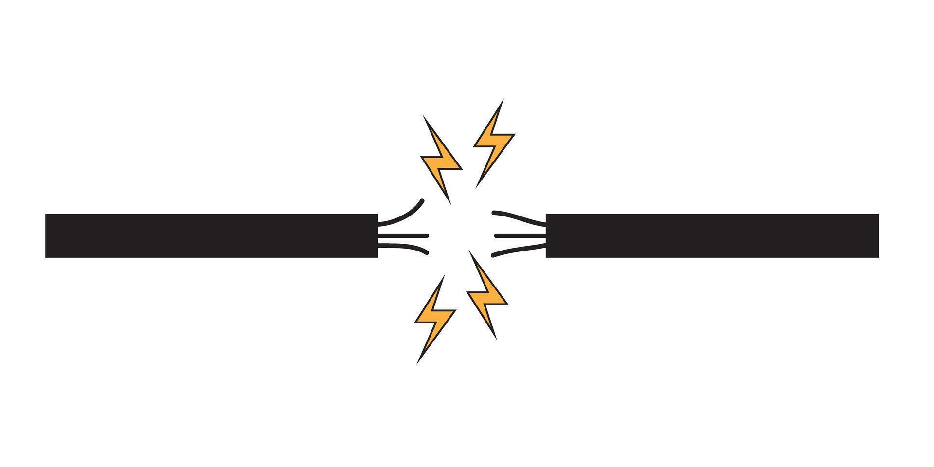 Short circuit with sparks icon isolated, electricity caution symbol, short circuit flat illustration vector