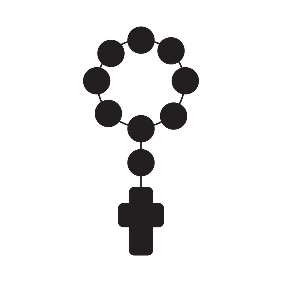 Holy rosary beads silhouette icon. Catholic chaplet with a cross. Prayer jewelry for meditation. Religion symbol. vector