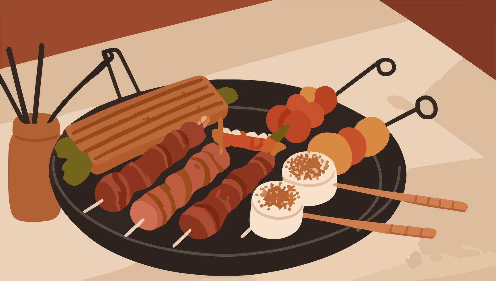 Assorted Skewers with Grilled Meats vector