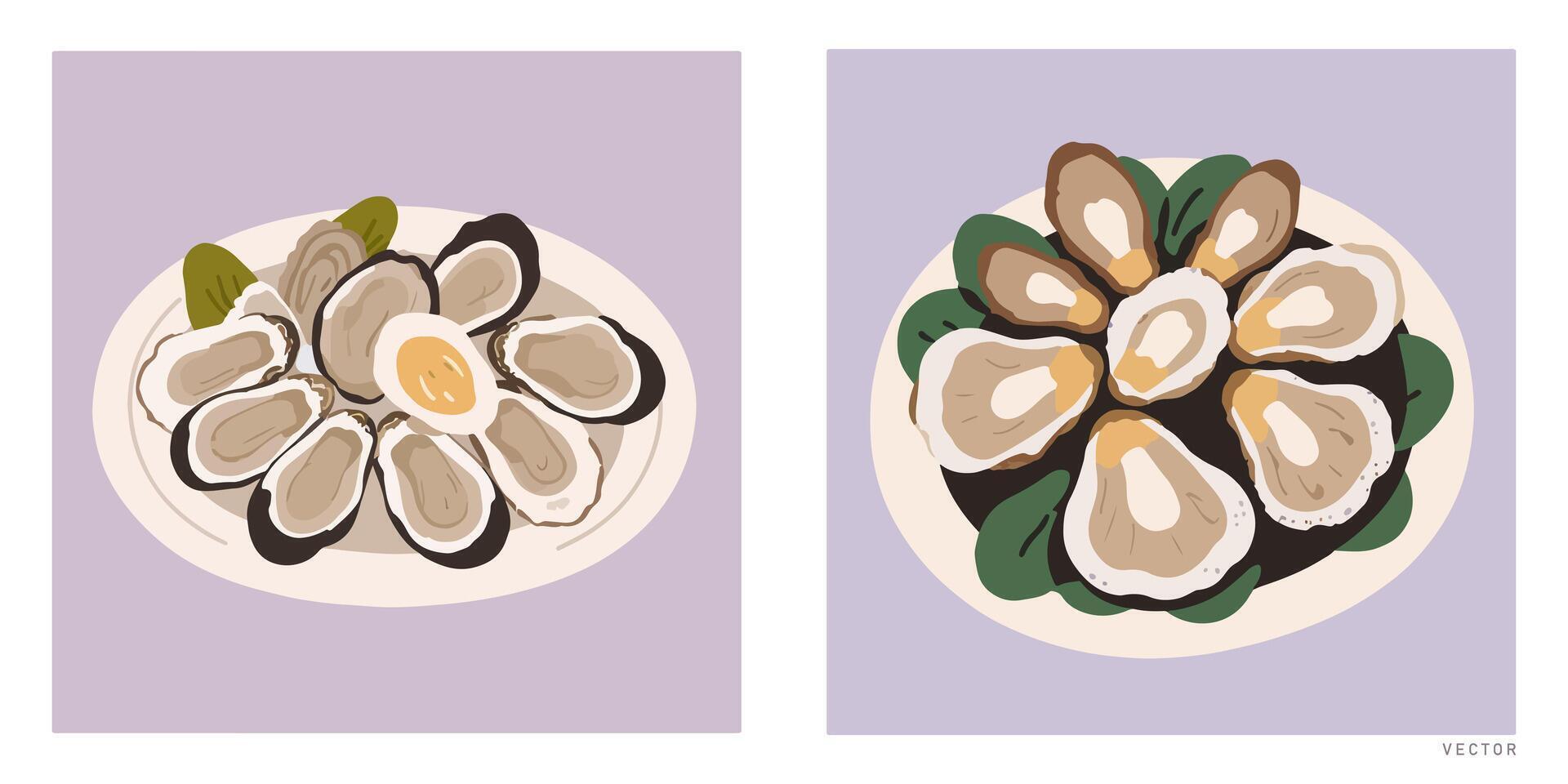 Close-Up Plate of Oysters vector