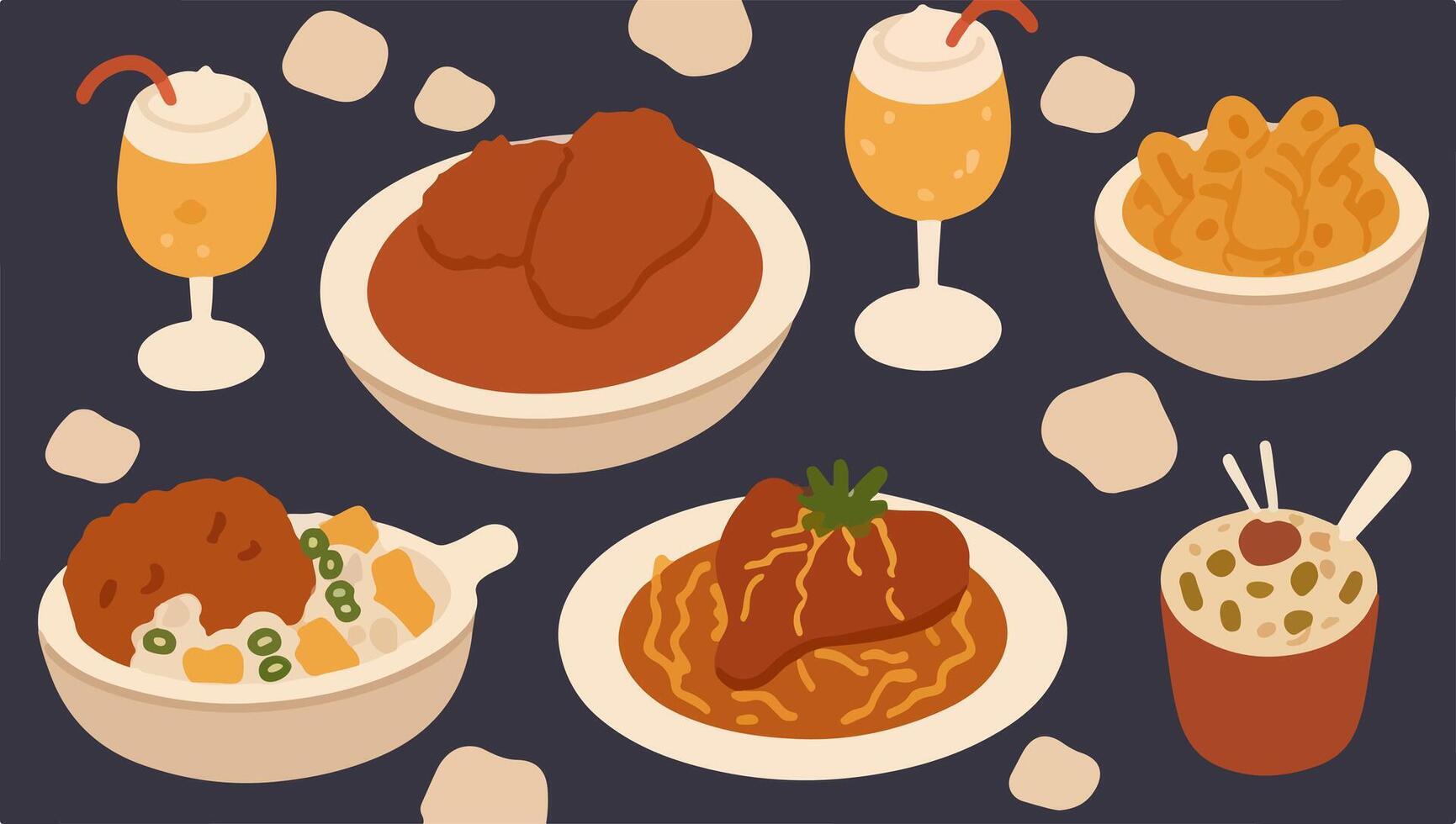Comfort Food Classics - Mac and Cheese, Fried Chicken, and Potato Salad vector
