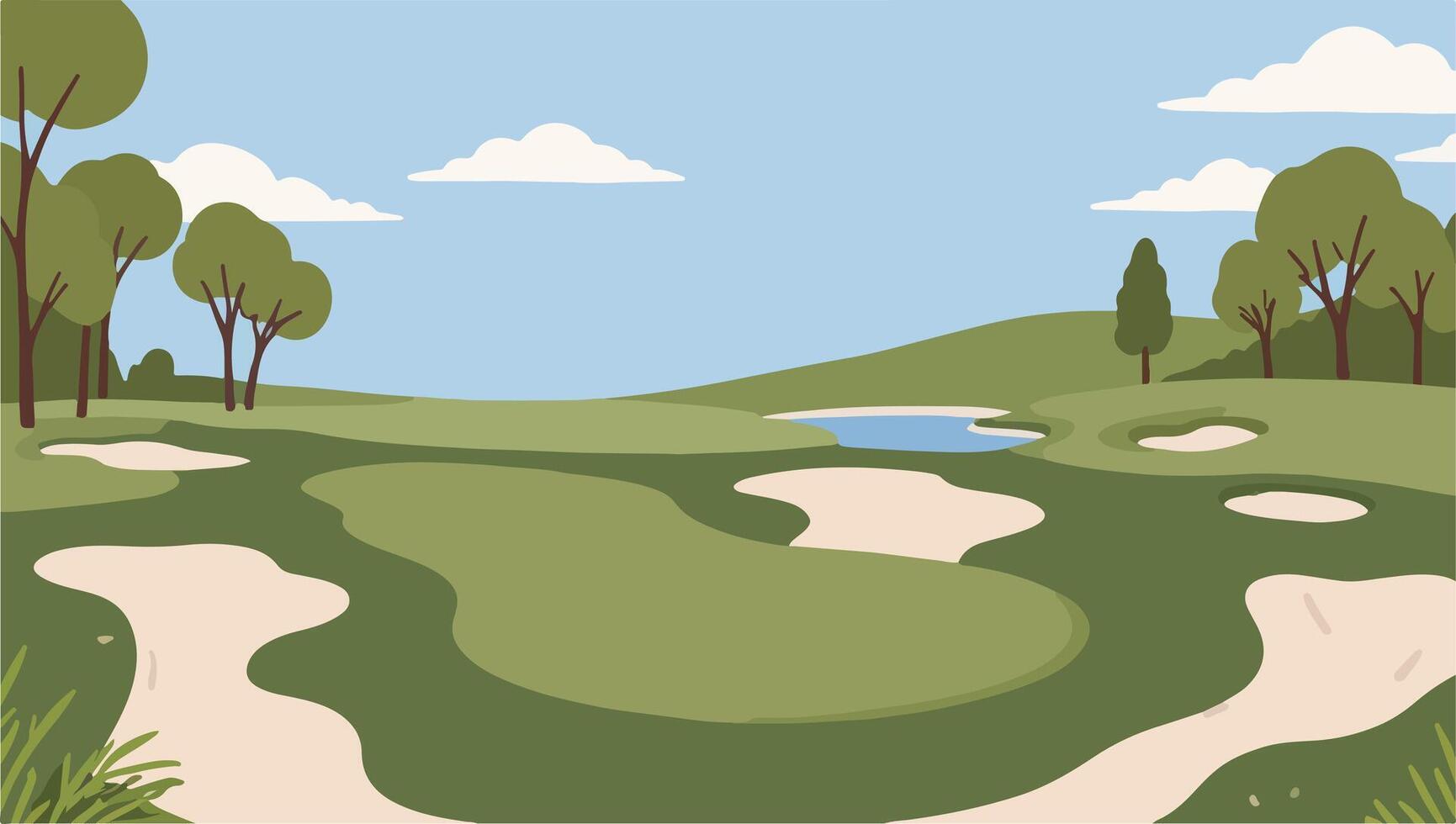 Scenic Golf Course with Blue Sky vector