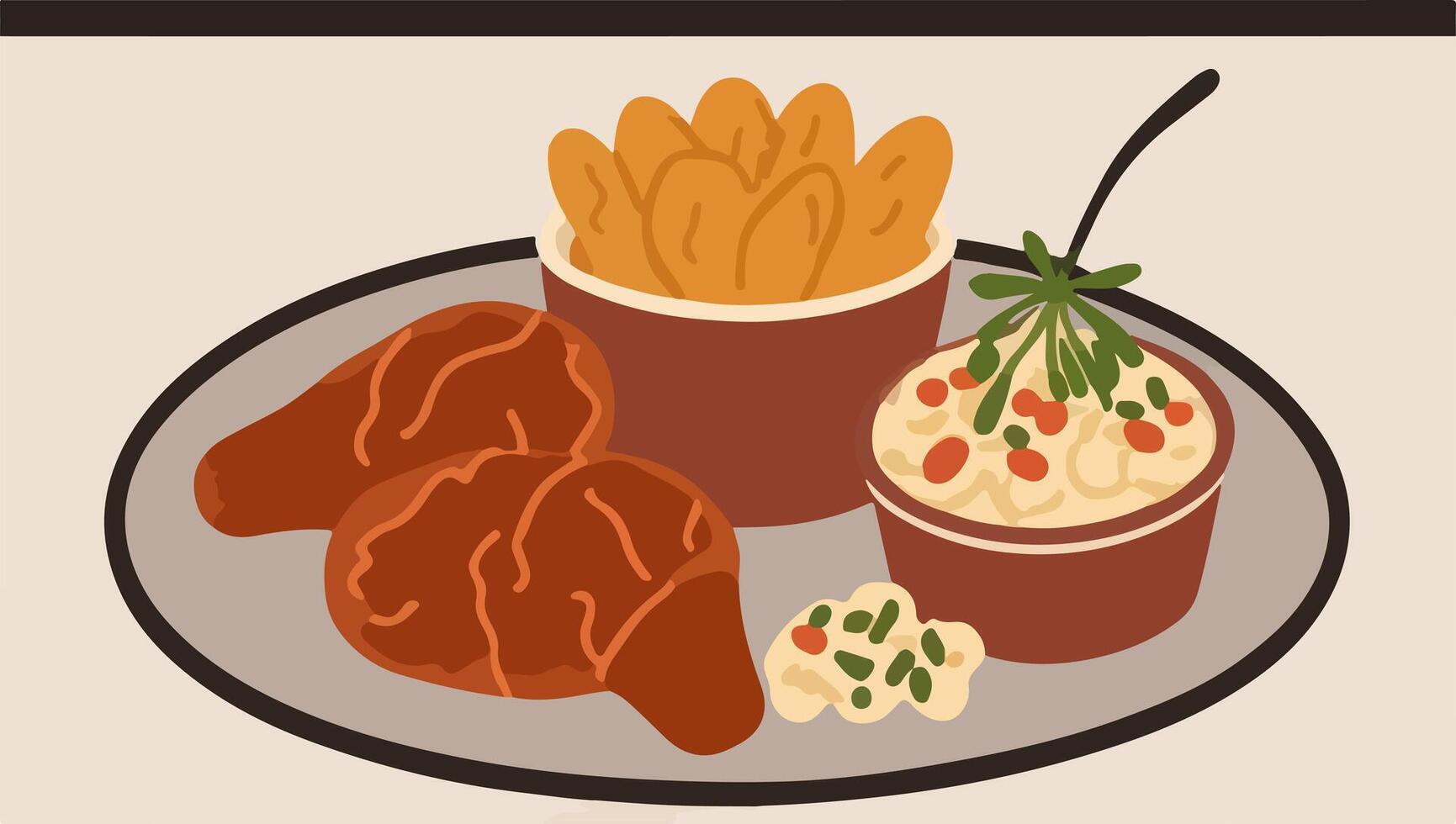 Comfort Food Classics - Mac and Cheese, Fried Chicken, and Potato Salad vector