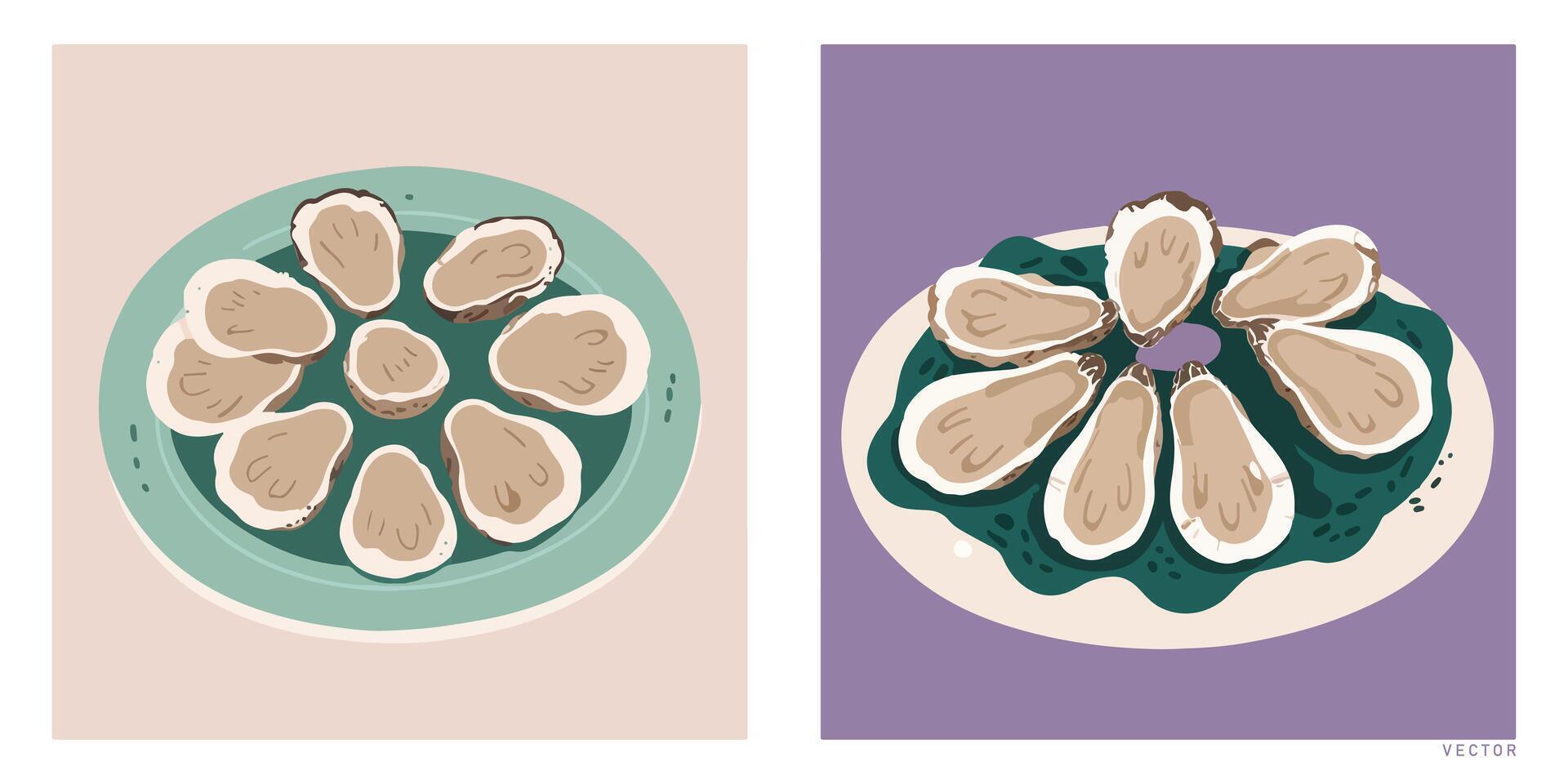 Close-Up Plate of Oysters vector