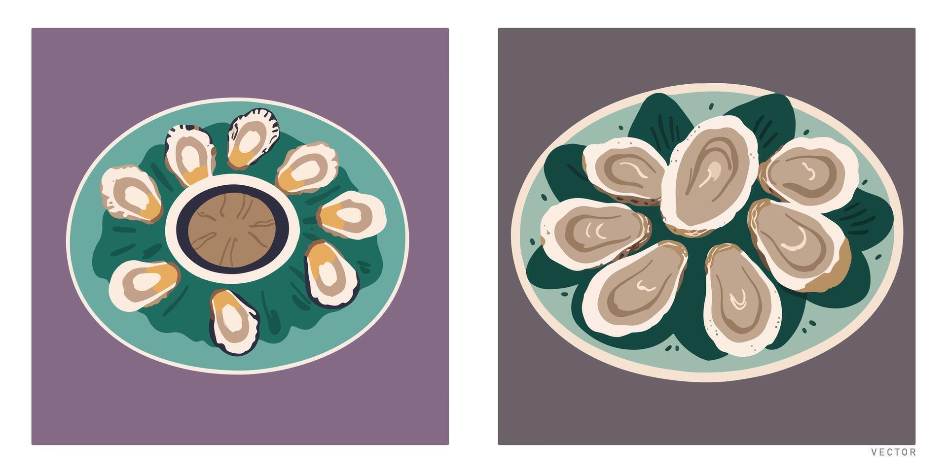 Close-Up Plate of Oysters vector