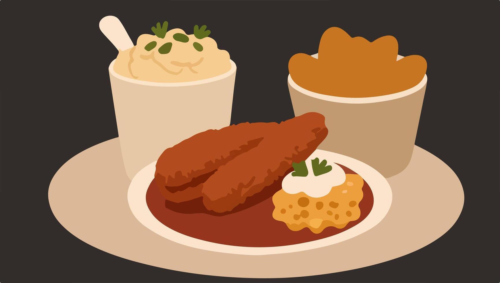 Comfort Food Classics - Mac and Cheese, Fried Chicken, and Potato Salad vector