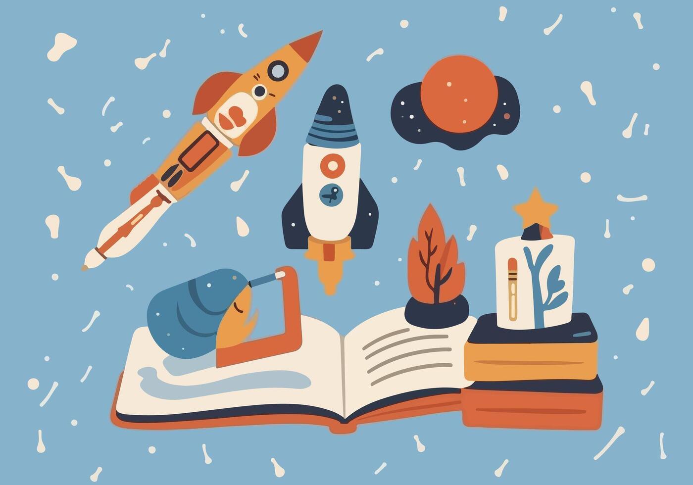 Illustration Design of Rocket and Book vector