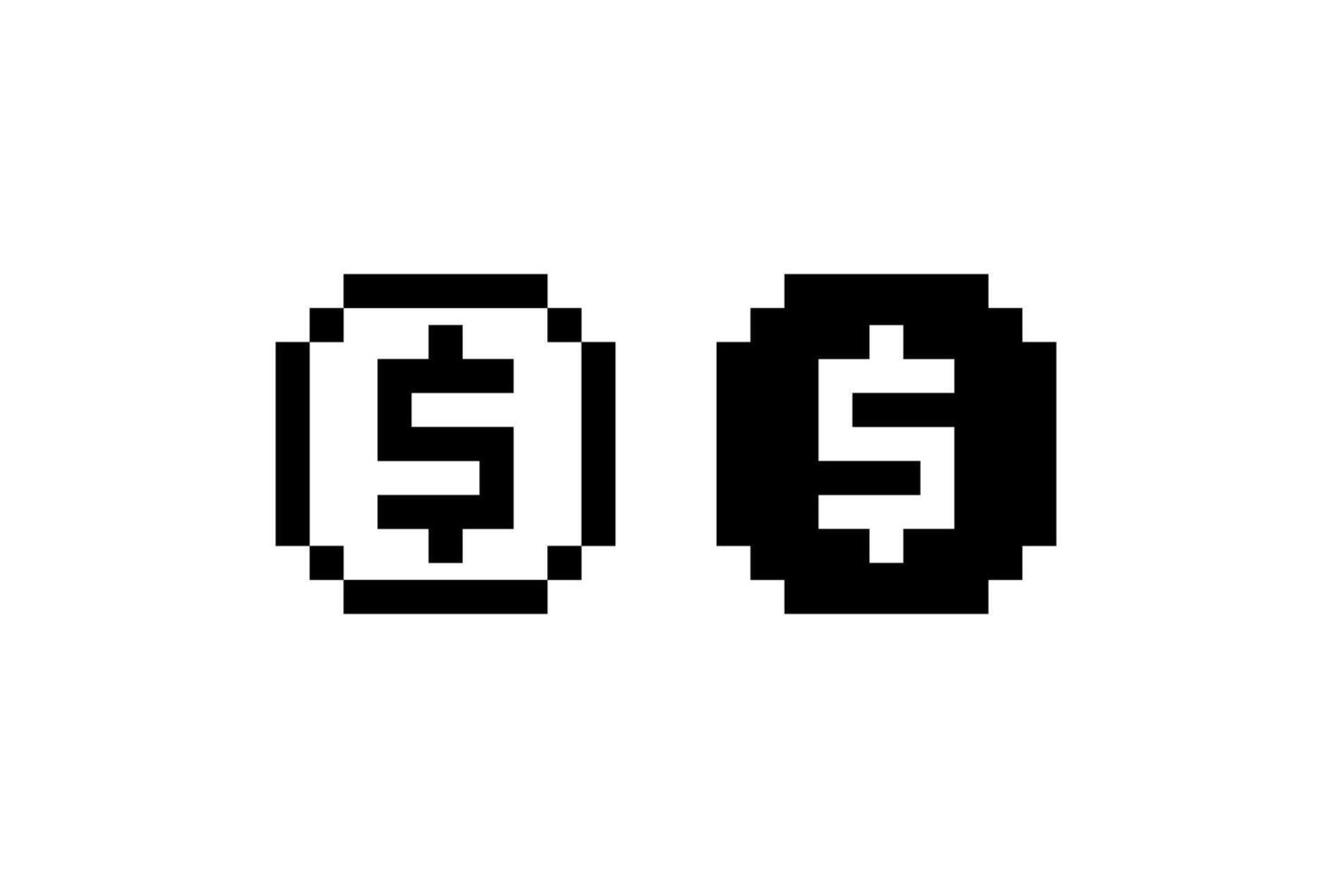 Pixel Art Dollar Coin. icon. vector