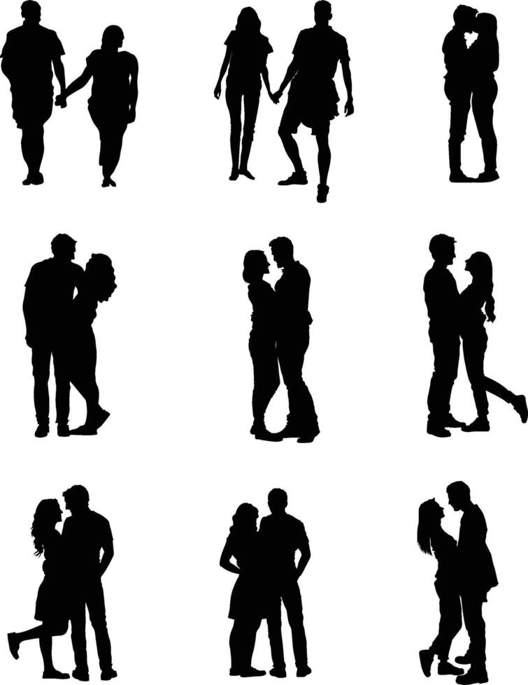 A collection of in love and romantic couple silhouettes vector