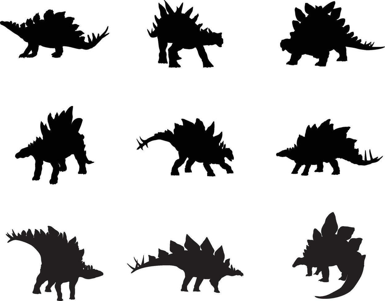 A silhouette collection of stegosaurus dinosaurs for artwork compositions vector