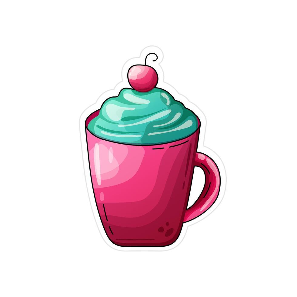 isolated flat summer berry pink drink in pink cup on the white background vector