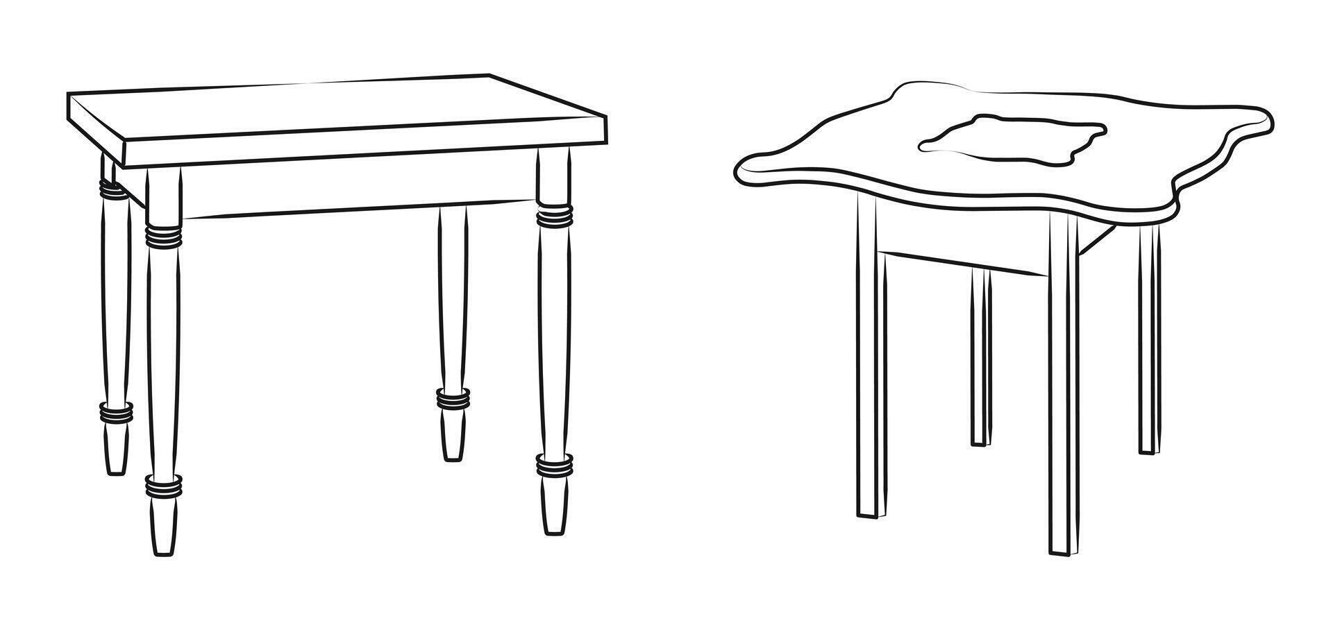 Tables outline, silhouette sketch, front view vector
