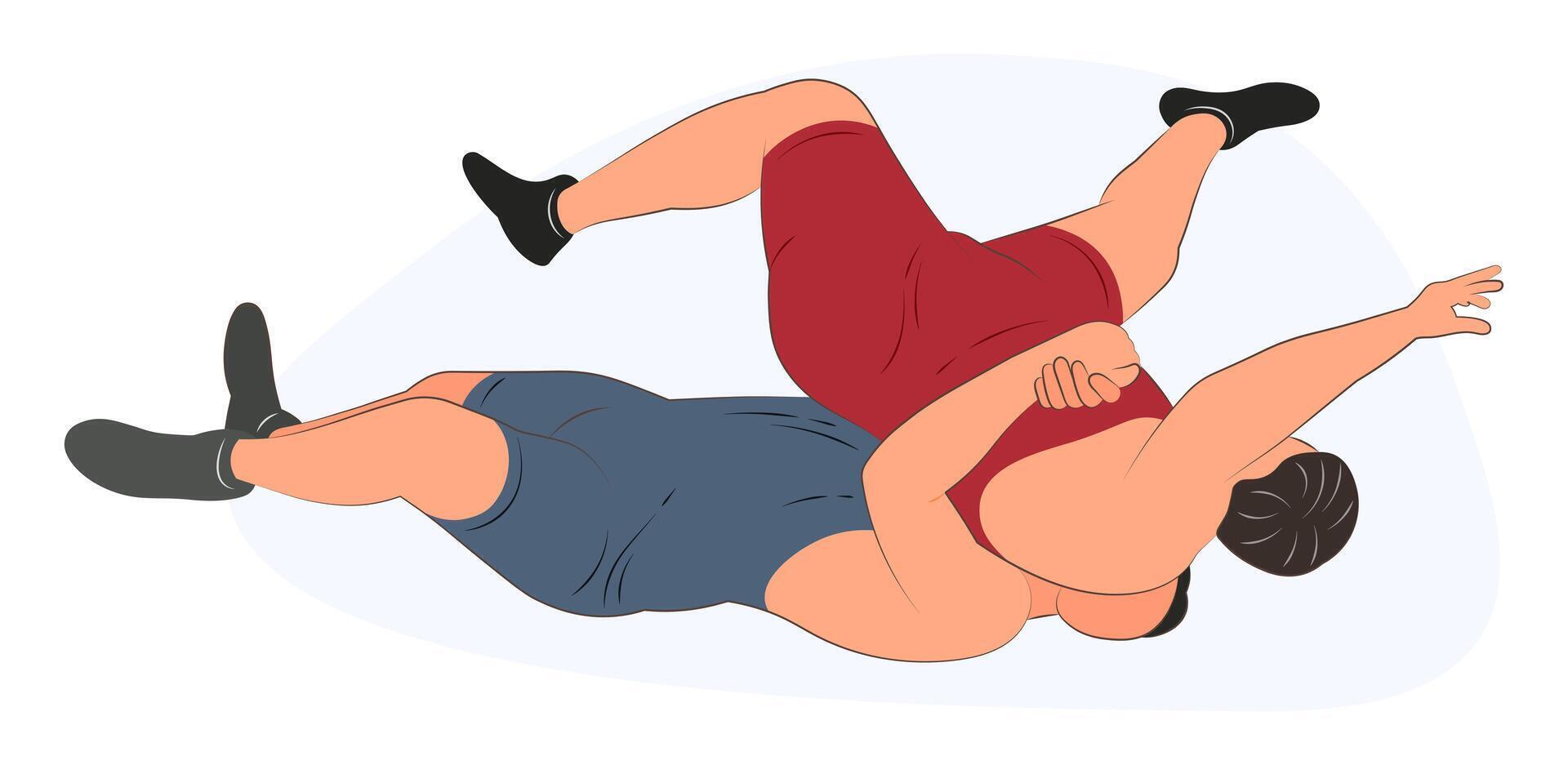 Image of wrestlers in a prone position, Greco-Roman wrestling, duel, sketch outline vector