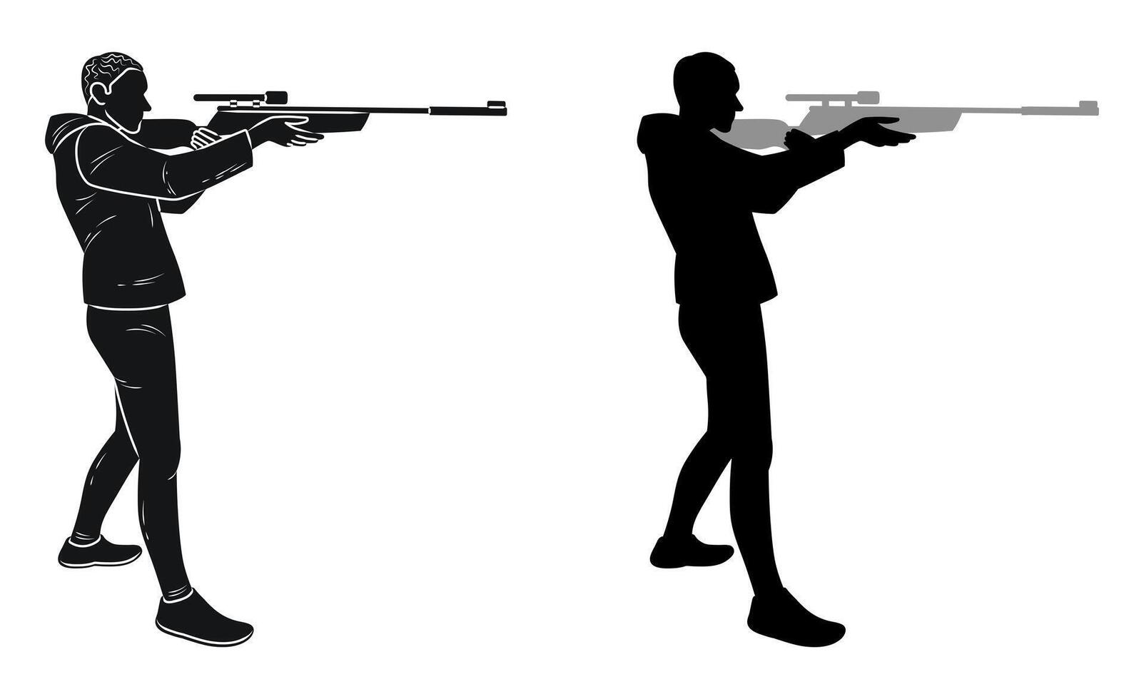 Shooter, hunter, military man with a weapon in his hands, silhouette sketch vector