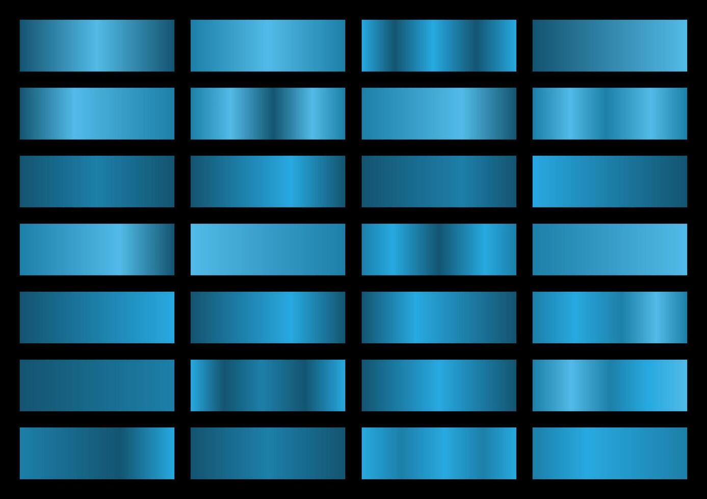 set of blue metallic gradients. Swatches collection. Shiny gradient set on black background. Metal texture vector